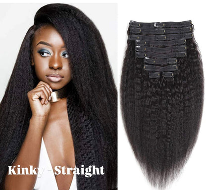 ✨Jerry Curly, Afro Curly & Yaki Straight Lace Clip-ins Extension Bundle 150 Grams Grade 15A 100% Premium Human Hair with cuticle Intact!