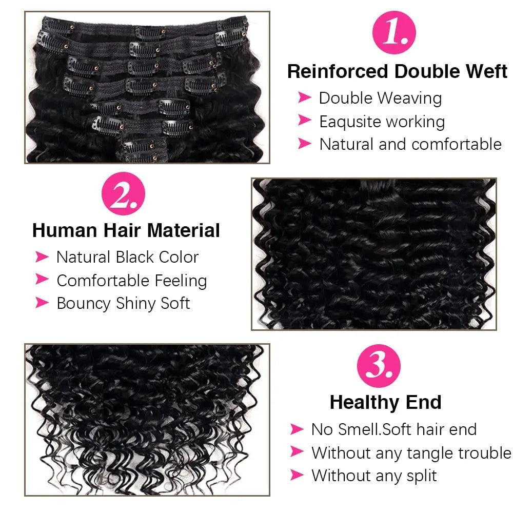 ✨ Water Wave, Deep Wave, & Loose Wave Lace Clip-ins Extension Bundle 150 Grams Grade 15A, 100% Premium Human Hair with cuticle Intact!