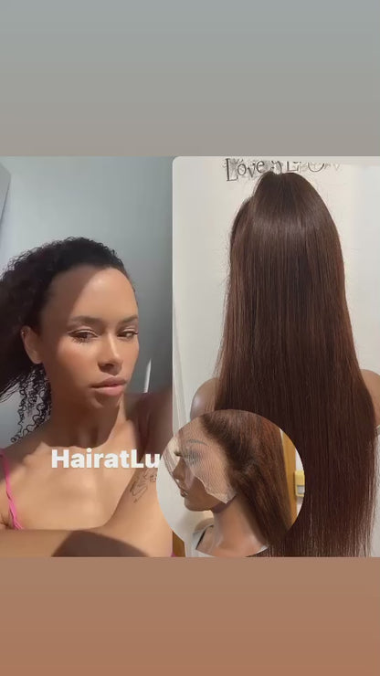 13x4 Chocolate Brown Straight Lace Front Wig | Swiss Transparent Lace | HairatLu Co.