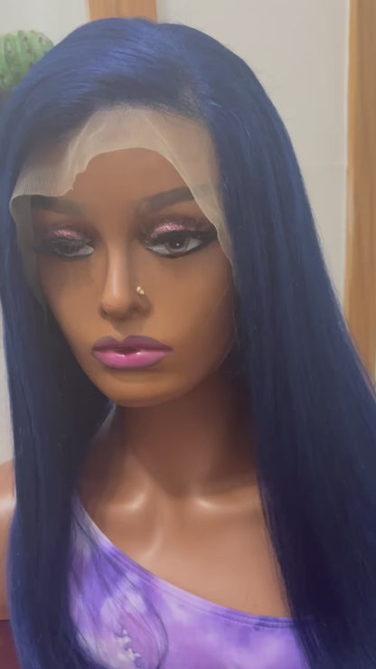 13x4 Royal Blue Straight Swiss Lace Grade 12A Frontal Wig 100% Brazilian Human Hair