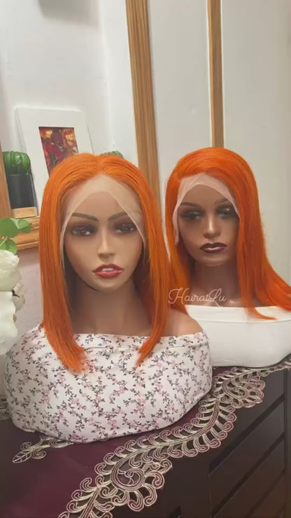 13x4 Swiss Full Lace Frontal Ginger Straight Bob Wigs 100% Virgin Human Hair