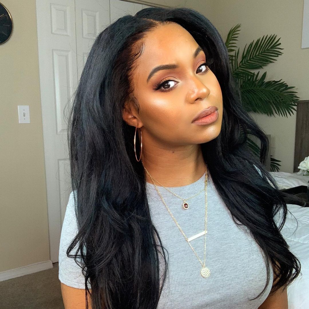 13x4 #1B Black Glueless Kinky Straight Transparent Lace Grade 12A Frontal Wig 100% Brazilian Human Hair