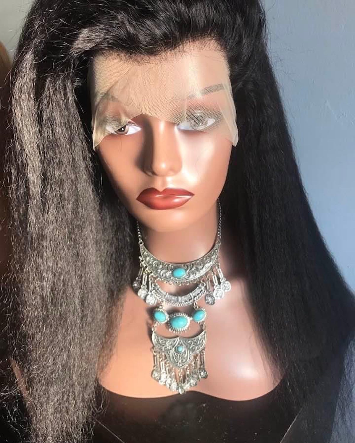 13x4 #1B Black Glueless Kinky Straight Transparent Lace Grade 12A Frontal Wig 100% Brazilian Human Hair