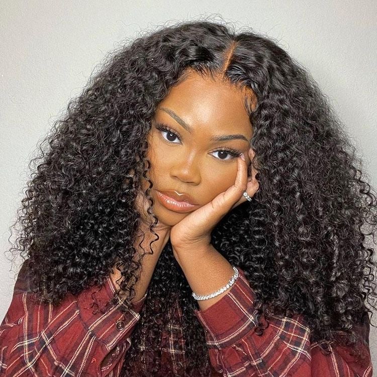 13x4 #1B 12A Kinky Curly Transparent Lace Frontal Wig 100% Brazilian Human Hair