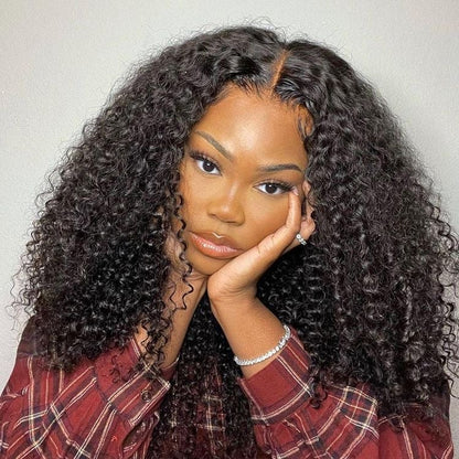 13x4 #1B 12A Kinky Curly Transparent Lace Frontal Wig 100% Brazilian Human Hair