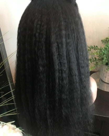 13x4 #1B Black Glueless Kinky Straight Transparent Lace Grade 12A Frontal Wig 100% Brazilian Human Hair