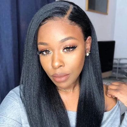 13x4 #1B Black Glueless Kinky Straight Transparent Lace Grade 12A Frontal Wig 100% Brazilian Human Hair